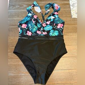 Floral Black one piece Swimwear NEW